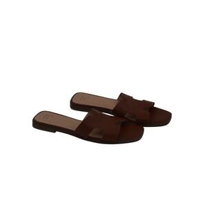 A New Day Womens Brown Faux Leather Cutout Slide‎ Sandals Size 9.5 Open Toe